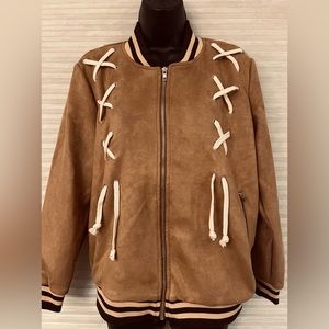 POL Camel FAUX SUEDE VARSITY Jacket SIZE SMALL Brand NEW